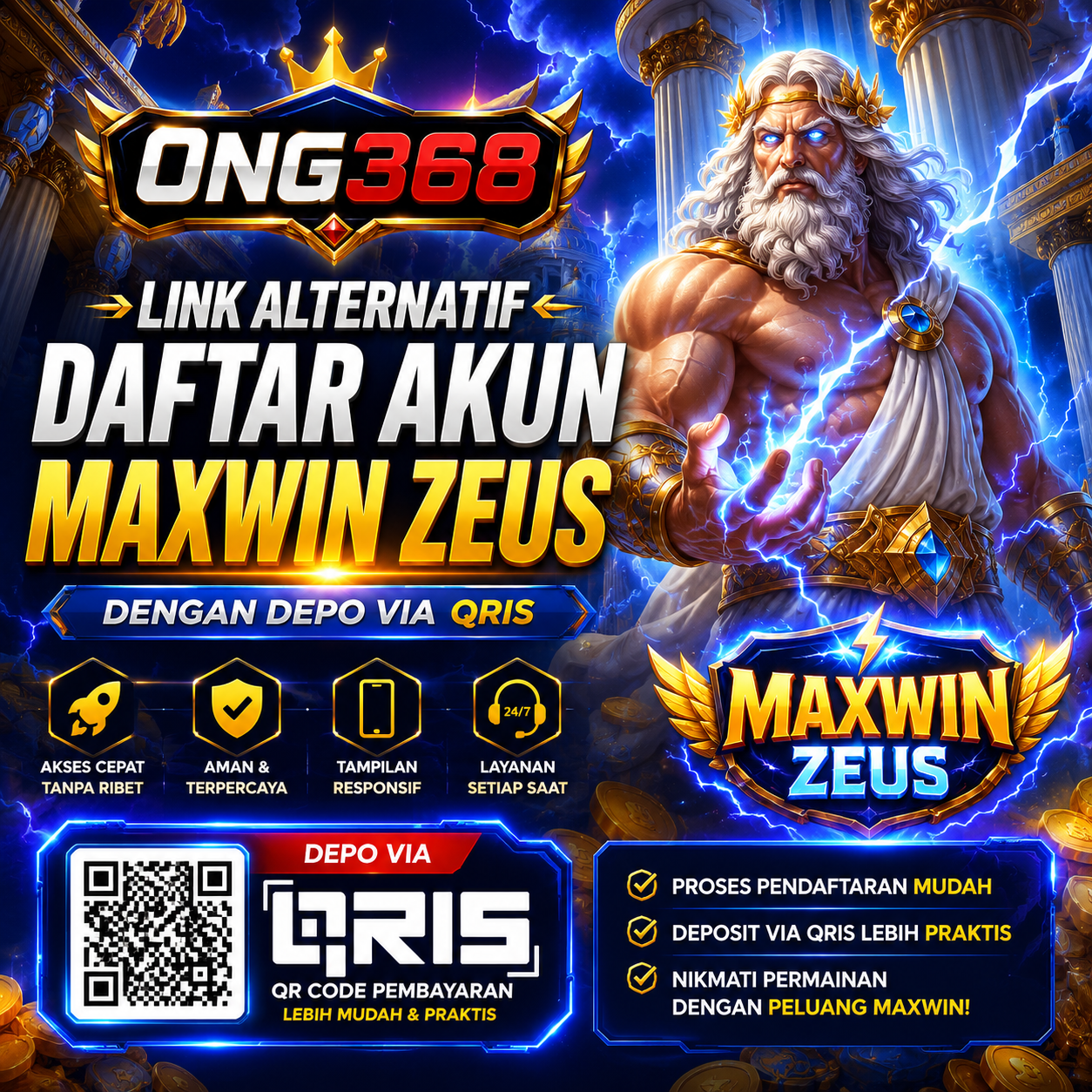 ONG368 : Link Alternatif Daftar Akun Maxwin Zeus Dengan Depo Via Qris